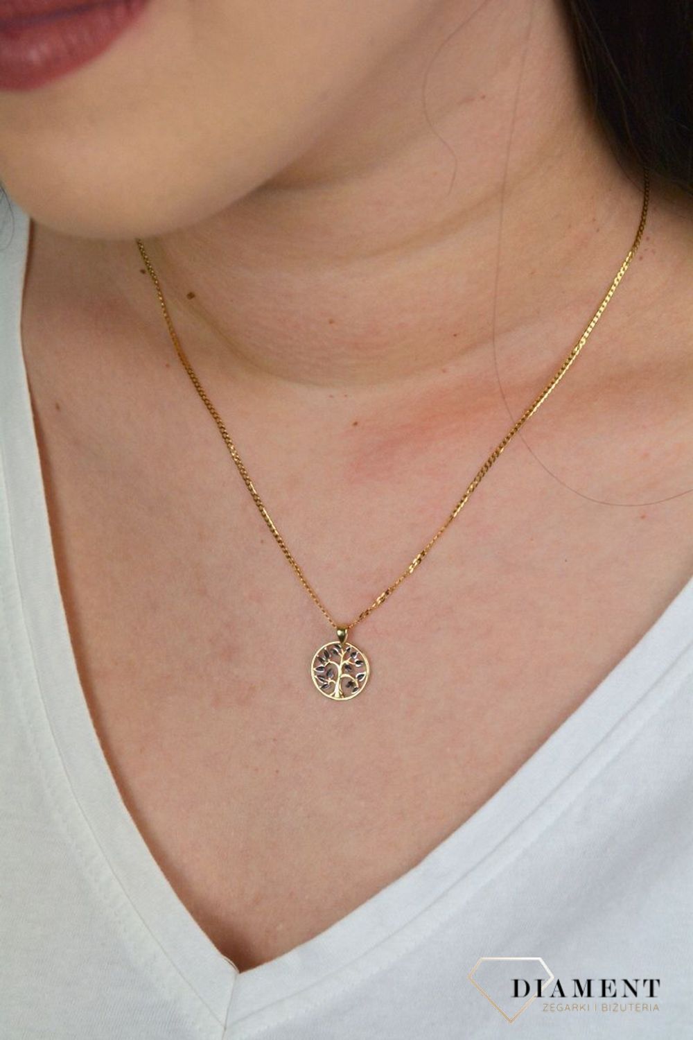 Złota zawieszka 'Drzewko szczęścia z białym złotem' ZA 4644A.jpg